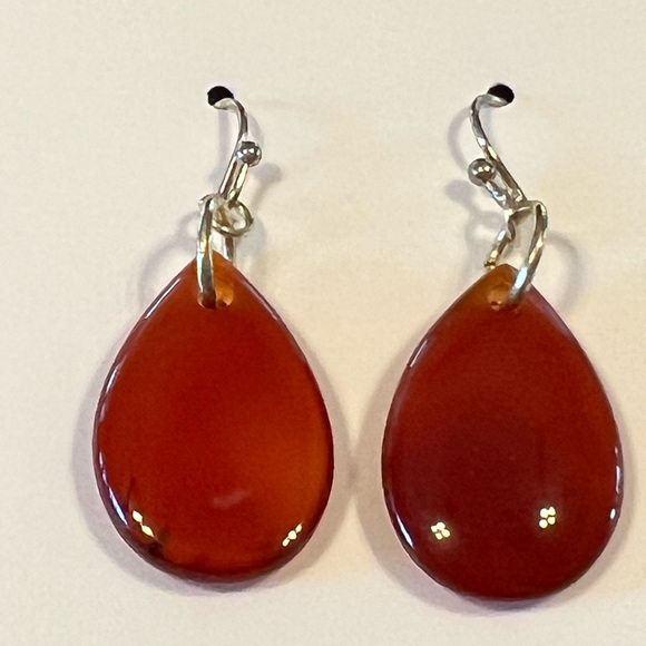 Carnelian Agate Teardrop Earrings - Picture 2 of 2